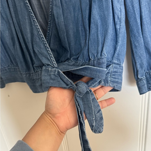 Madewell Long Sleeve Denim Wrap Top, Size Medium - Picture 6 of 9